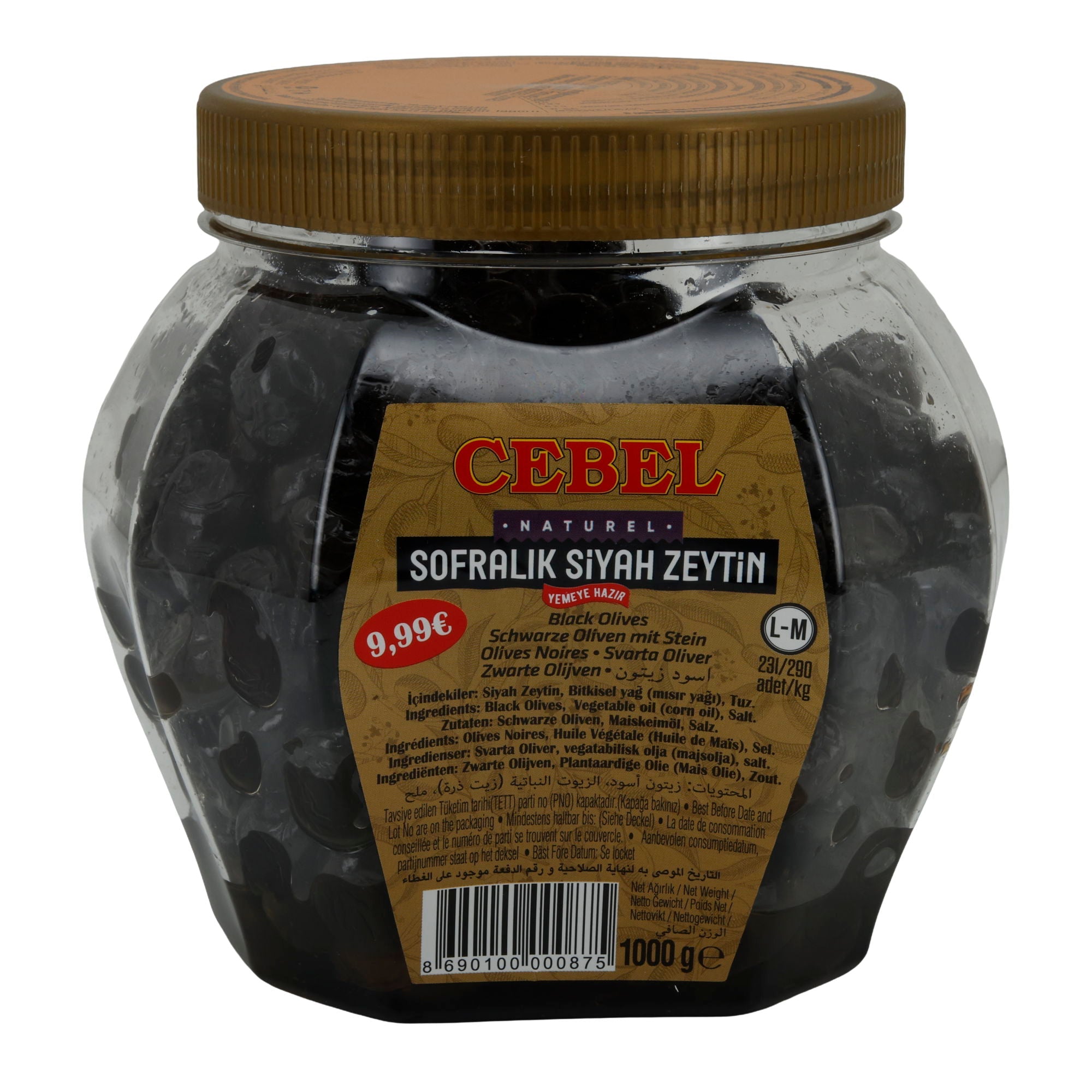 Oliven Cebel | Schwarze Oliven mit Stein | Naturbelassen, mediterran | 1000 g Glas CEBEL